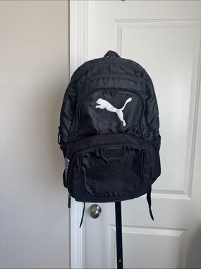 Puma Black Backpack with White Logo - Mesh Front Pocket
